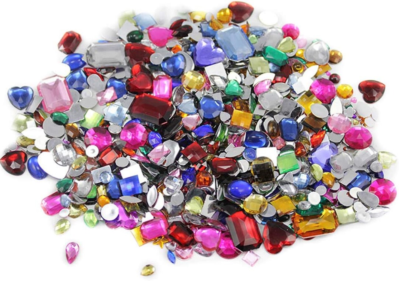 Assorted Crafting Gems in Bulk, Mixed Acrylic Flatback Rhinestones (6.4oz)